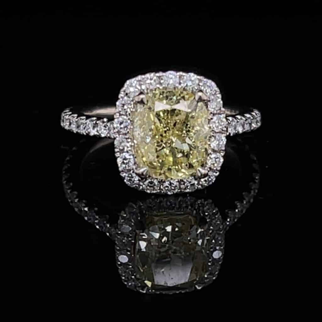 #3038 2.2CT. 18K WHITE GOLD HALO ENGAGEMENT RING FANCY YELLOW CLARITY SI2 CLARITY ENHANCED
